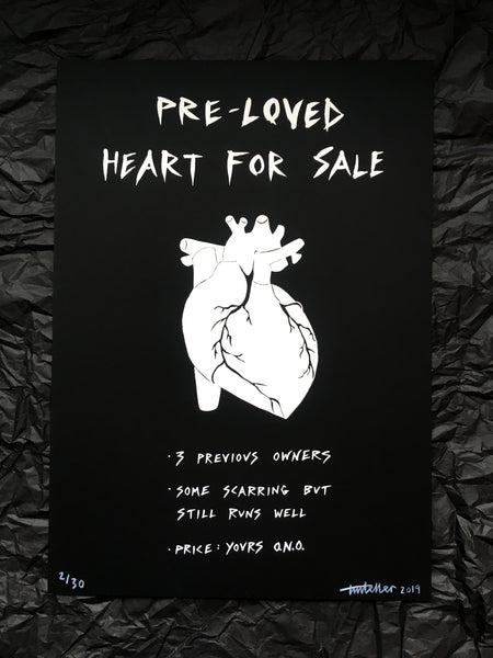 'Pre-loved heart' A3 screen print